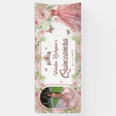 赤面エレガントピンク誕生日キンセアニェラバナー 横断幕 (縦)