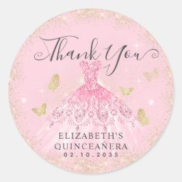 赤面エレガントピンク金ゴールドガウンQuinceaneraありがとう ラウンドシール