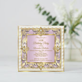 赤面エレガントピンク金ゴールドクリームバースデーパーティー 招待状 (スタンド正面)