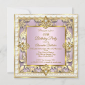 赤面エレガントピンク金ゴールドクリームバースデーパーティー 招待状 (正面)