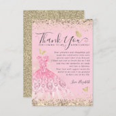 赤面エレガントピンク金ゴールドグリッタードレスキンセアニェラ サンキューカード (正面/裏面)