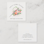 赤面エレガントピンク針水色フローラ調整 スクエア名刺 (正面/裏面)