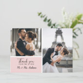 赤面エレガントピンク2フォトコラ結婚ージュ サンキューカード (スタンド正面)