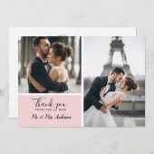 赤面エレガントピンク2フォトコラ結婚ージュ サンキューカード (正面/裏面)