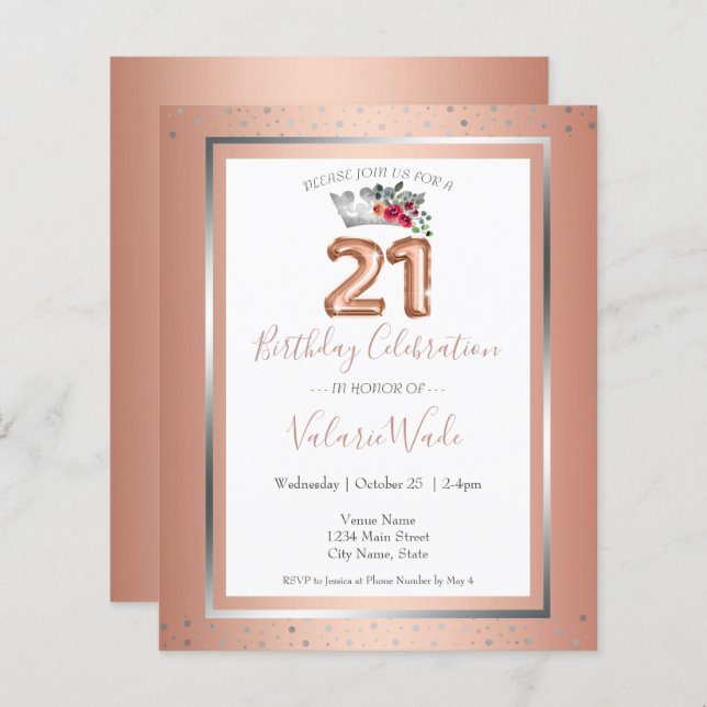 赤面エレガントピンク21歳の誕生日パーティー (正面/裏面)