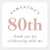 赤面エレガントピンク80thパーティーありがとう スクエアシール (正面)