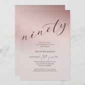 赤面エレガントピンク90th誕生日パーティーへの招待 招待状 (正面/裏面)