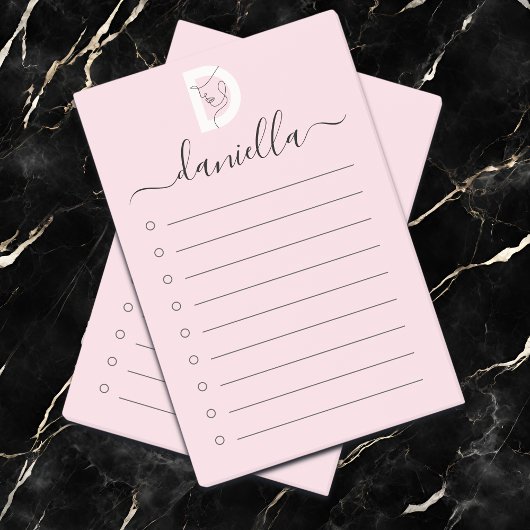 赤面エレガントピンク&ウィメンズ顔ラインアートモノグラム ポストイット