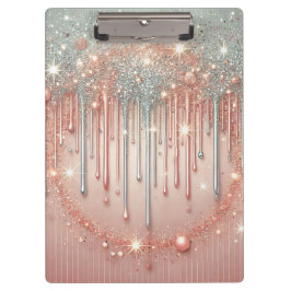 赤面エレガントピンク&シルバーグリッタードリップ クリップボード
