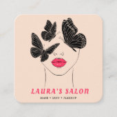 赤面エレガントピンク&ブラックバタフライウィメンズ美しい スクエア名刺 (正面)