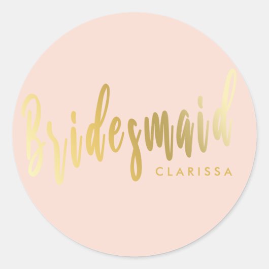 赤面エレガントピンク&金ゴールドの花嫁 ラウンドシール (正面)