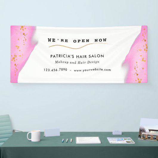 赤面エレガントピンク&金ゴールドグリッター 横断幕 (トレードショー)