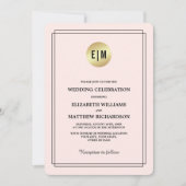 赤面エレガントピンク |黒 |ゴールドフォイル結婚ズ 招待状 (正面)