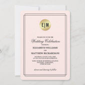 赤面エレガントピンク |黒 |金ゴールド結婚ー 招待状 (正面)