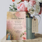 赤面エレガントピーコックピーニーフラワーズブライダルシャワー 招待状