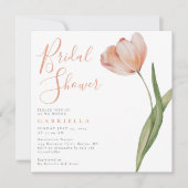 赤面エレガントピーチウォーターカラーチューリップブライダルシャワー 招待状 (正面)