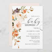 赤面エレガントピーチフローラベビーシャワー招待状 招待状 (正面/裏面)