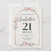 赤面エレガントフローラアーチ21st誕生日招待状 招待状 (正面)