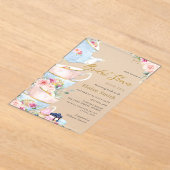 赤面エレガントフローラハイティーパーティーブライダルシャワー アクリル招待状 (レイダウン)