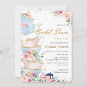 赤面エレガントフローラハイティーパーティーブライダルシャワー 招待状 (正面)