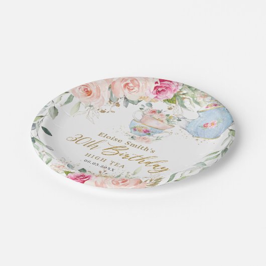 赤面エレガントフローラハイティーパーティー誕生日 ペーパープレート (アングル)