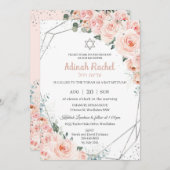 赤面エレガントフローラバラシルバーバルミツワー 招待状 (正面/裏面)