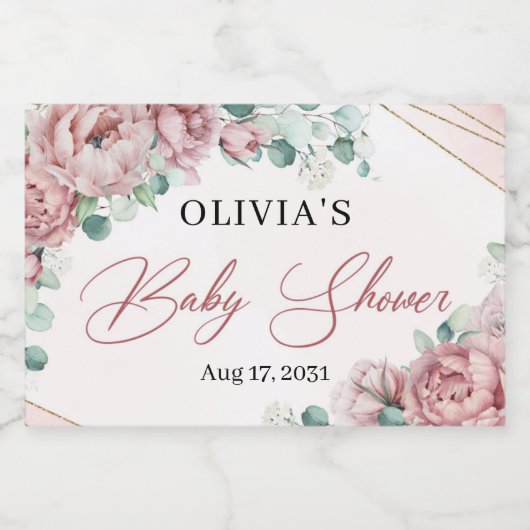 赤面エレガントフローラバラユーカリ金ゴールドフレームc スパークリングワインラベル (シングルラベル)