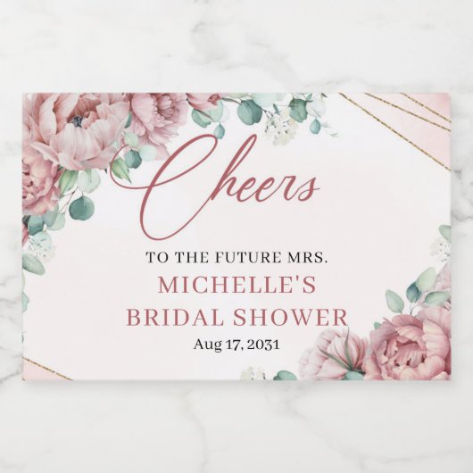 赤面エレガントフローラバラユーカリ金ゴールドフレームc スパークリングワインラベル (シングルラベル)