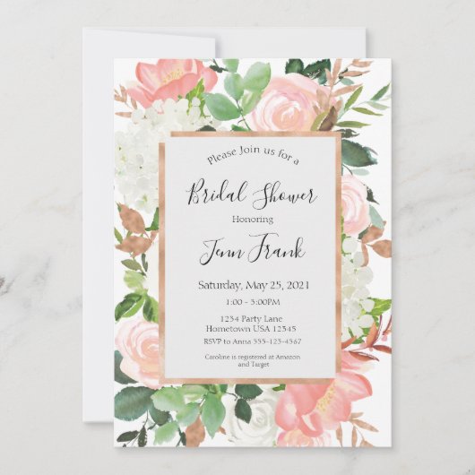 赤面エレガントフローラブライダルシャワー招待 招待状 (正面)