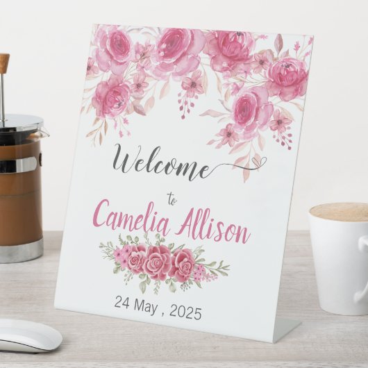 赤面エレガントフローラベビーシャワーウェルカム 台座サイン (インサイチュ)