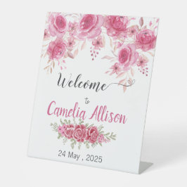 赤面エレガントフローラベビーシャワーウェルカム 台座サイン