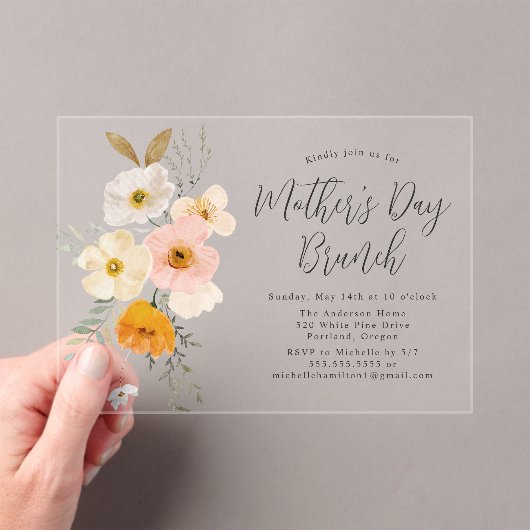 赤面エレガントフローラマザーズデイブランチ アクリル招待状 (インサイチュ (ポータブル))