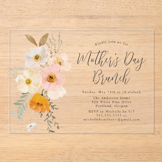 赤面エレガントフローラマザーズデイブランチ アクリル招待状 (正面)