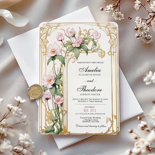 赤面エレガントフローラヴィンテージウェディング招待状 招待状