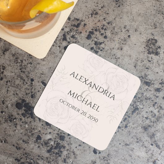 赤面エレガントフローラ書道スクリプトのアンパサンド スクエアペーパーコースター