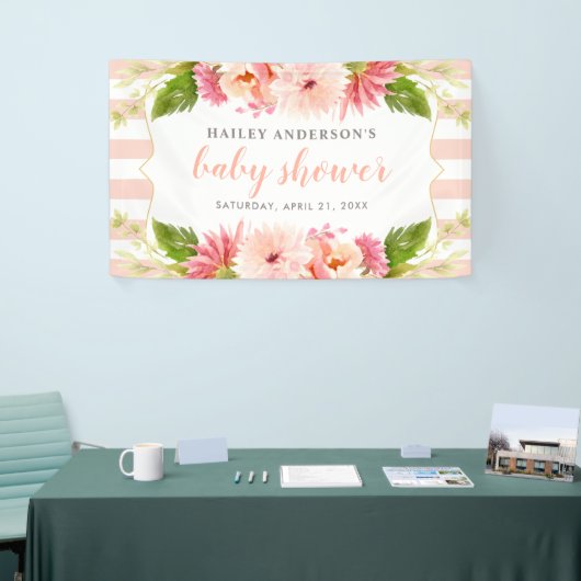 赤面エレガントフローラ水色ベビーガールシャワー 横断幕 (トレードショー)