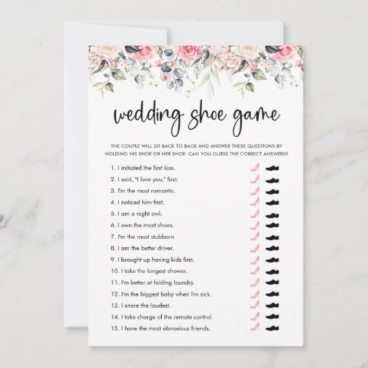 赤面エレガントフローラ結婚のシューゲームカード 招待状 (正面)