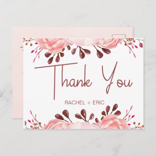 赤面エレガントフローラ結婚の感謝はがき ポストカード (正面/裏面)