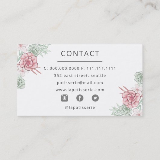 赤面エレガントフローラ結婚ケーキメーカーベーカリー 名刺 (裏面)