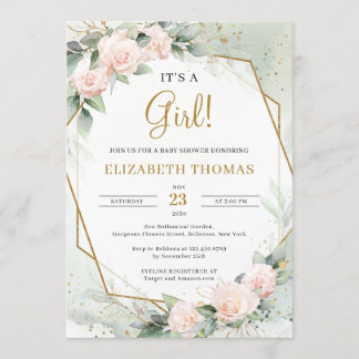 赤面エレガントフローラ緑の金ゴールド女の子だ 招待状