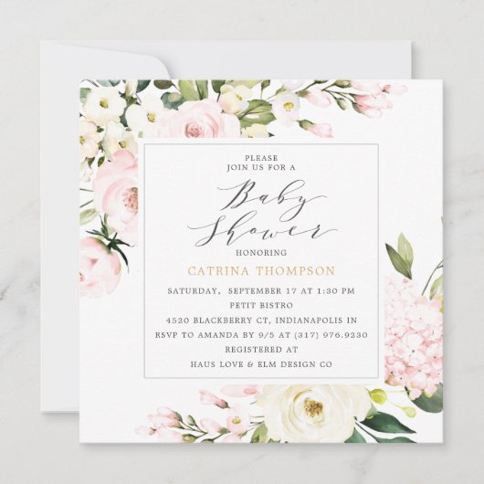 赤面エレガントフローラ緑化ベビーシャワー 招待状 (正面)