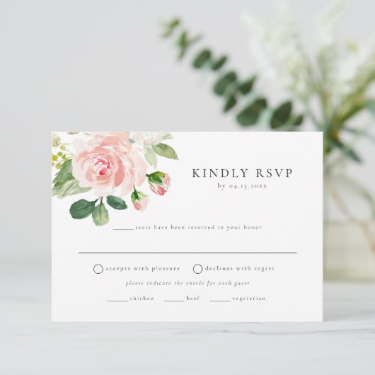 赤面エレガントフローラ食事の選択RSVPポストカード 招待状 (スタンド正面)
