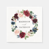 赤面エレガントブルゴーニュと海軍フローラ結婚ズ スタンダードカクテルナプキン (正面)