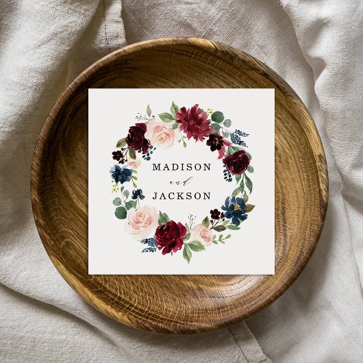 赤面エレガントブルゴーニュと海軍フローラ結婚ズ スタンダードカクテルナプキン