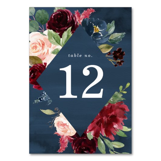 赤面エレガントブルゴーニュと海軍フローラ結婚ズ テーブルナンバー (正面)