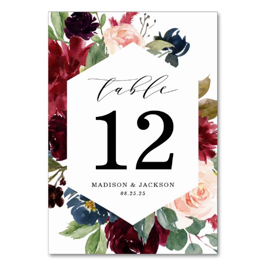 赤面エレガントブルゴーニュと海軍フローラ結婚ズ テーブルナンバー (裏面)