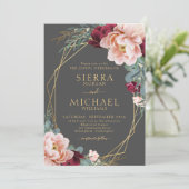 赤面エレガントブルゴーニュグレイ金ゴールド牡丹結婚ズ 招待状 (スタンド正面)