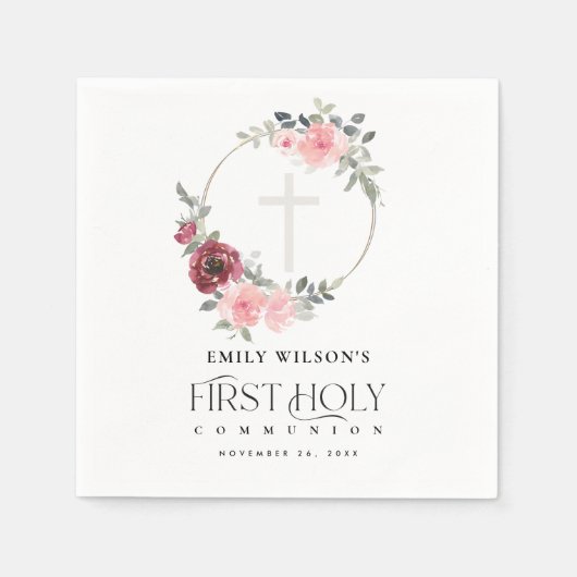 赤面エレガントブルゴーニュフローラ初の聖餐式 スタンダードカクテルナプキン (正面)