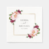 赤面エレガントブルゴーニュフローラ結婚金ゴールド スタンダードカクテルナプキン (正面)