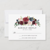 赤面エレガントブルゴーニュ海軍フローラ結婚ズ 出欠カード (正面)